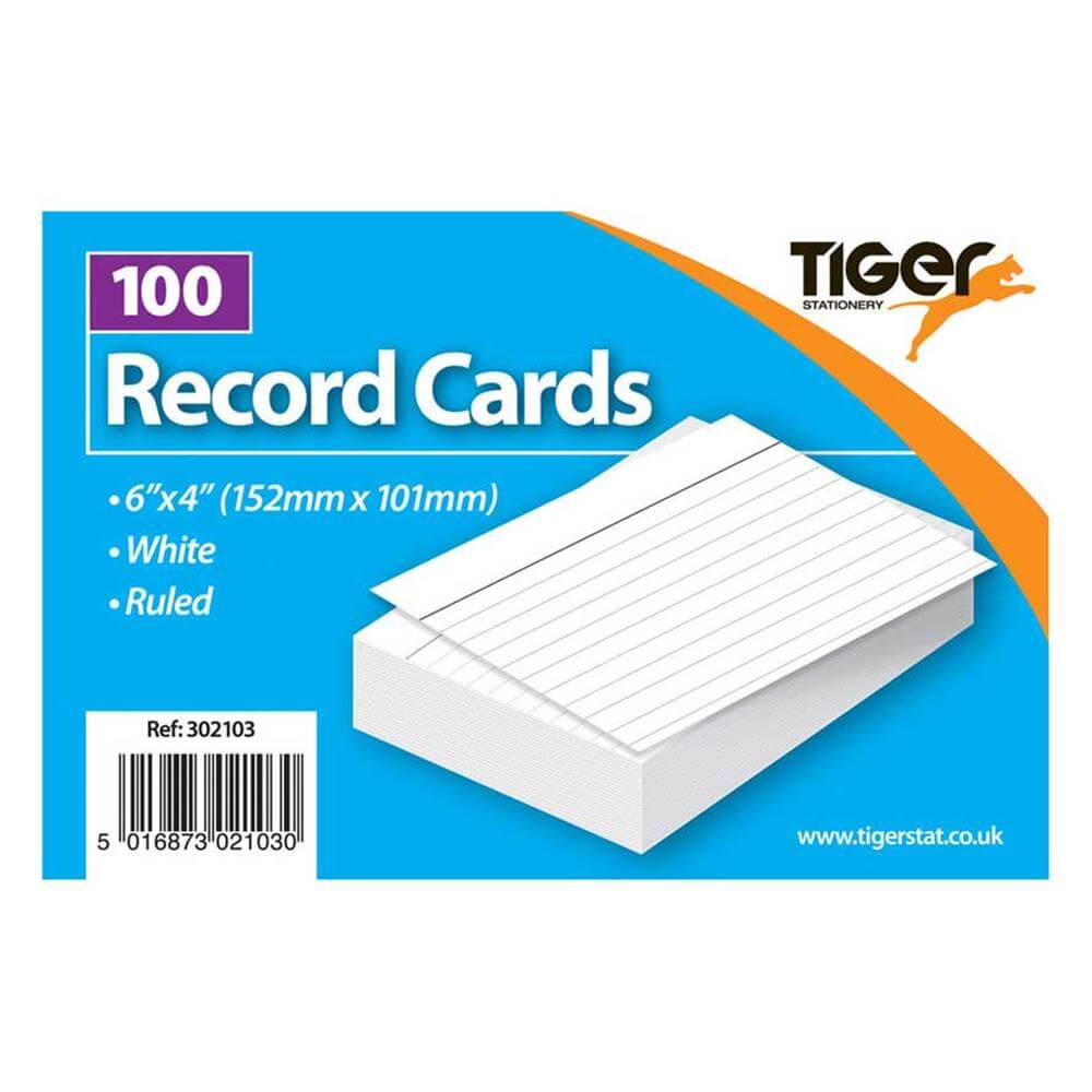 Tiger Stationery Record Cards 6 x 4